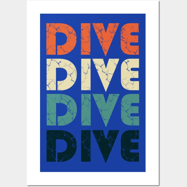 Retro Dive Distressed Diving Springboard Diver Gift T-shirt Wall Art by Bezra